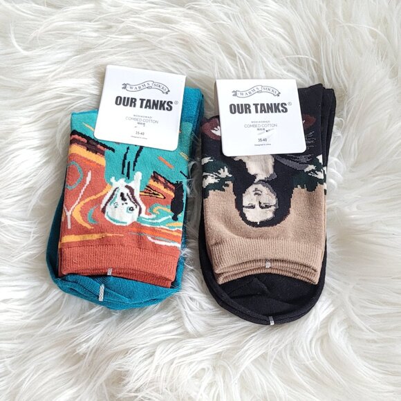 Our Tanks Women's 2pc Multicolored Designs Artistic Socks Set Size 35-40 - Picture 1 of 9